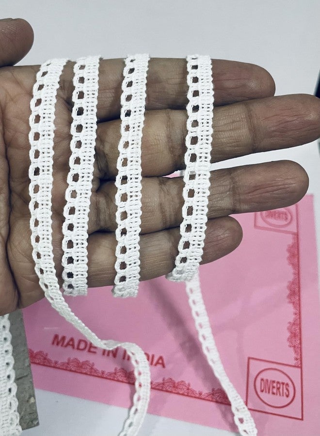 دانتيل قطني أبيض ناعم من DIVERTS بنقشة زهور حلزونية | لتزيين حواف الساري، والكورتا، والدوباتا، والبلوزة، والفستان، واللينغا (50 متراً، عرض 0.7 سم) - Image 1